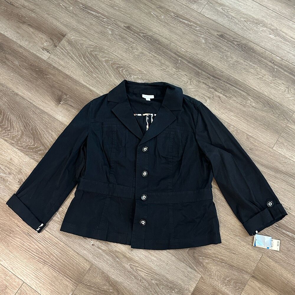 NEW Black Cotton Button Up Lightweight Utility Jacket Cuffed Sleeve NWT Size XL